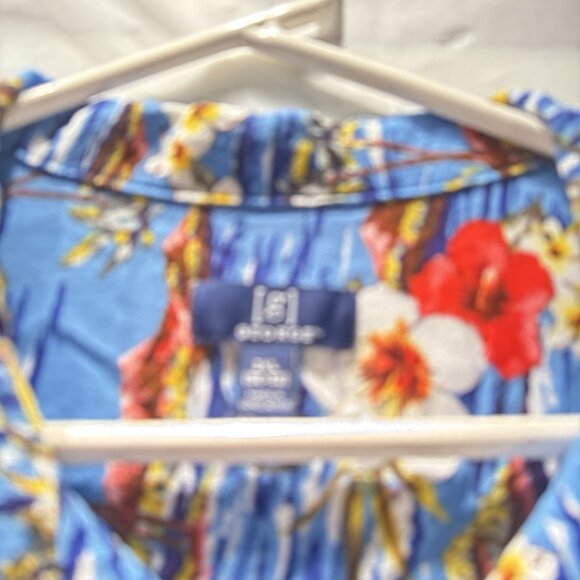 George Men Button Up Shirt 2XL Blue Floral Hawaiian Tropical Palm Trees Collar - Picture 3 of 11